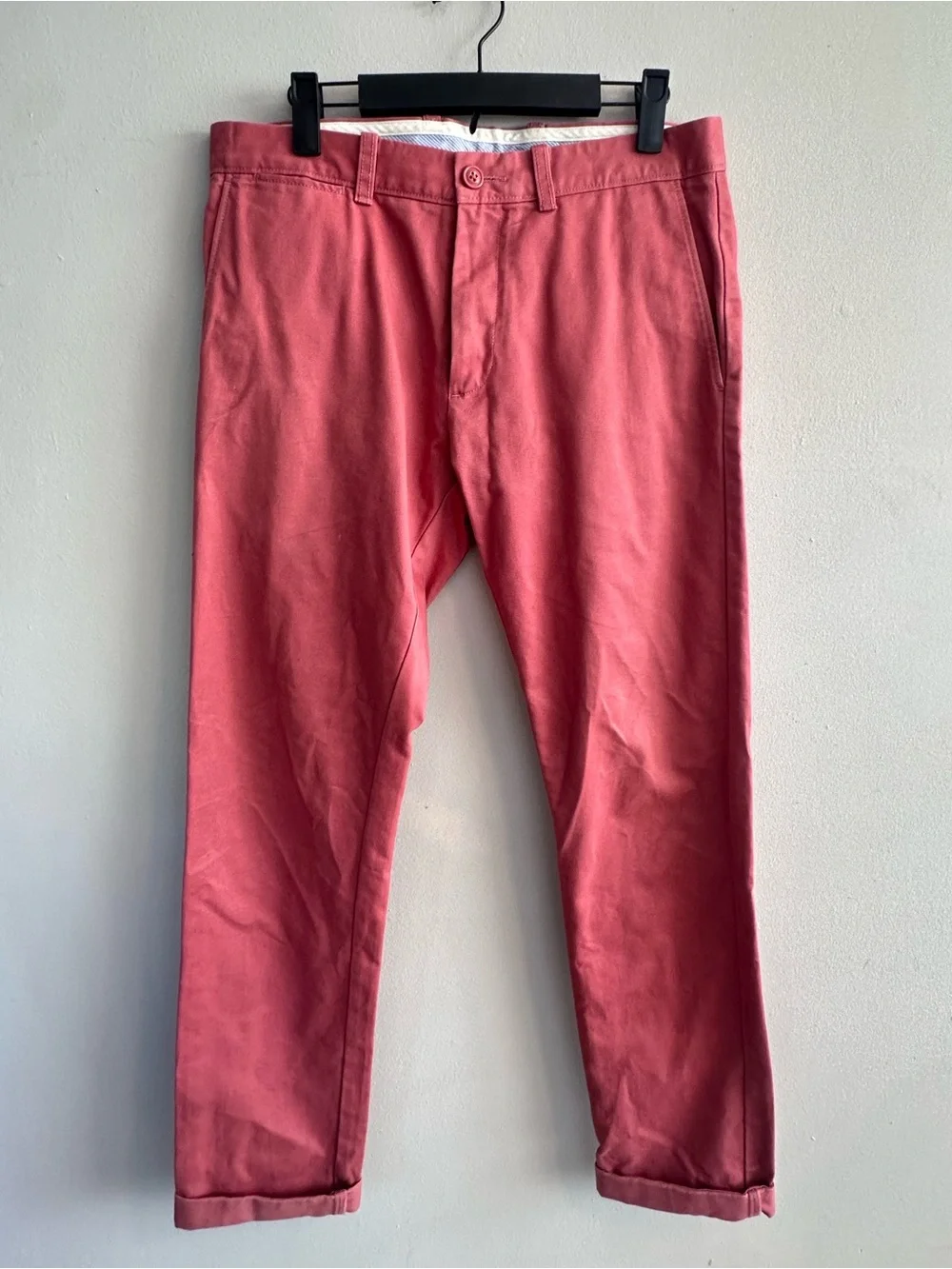 J.Crew Essential Men’s Coral Pink Chino Pants W30 L32 Straight Fit Cuffed Salmon